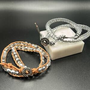 Two Victoria Emerson Wrap Bracelets #422 brown gray clear silver